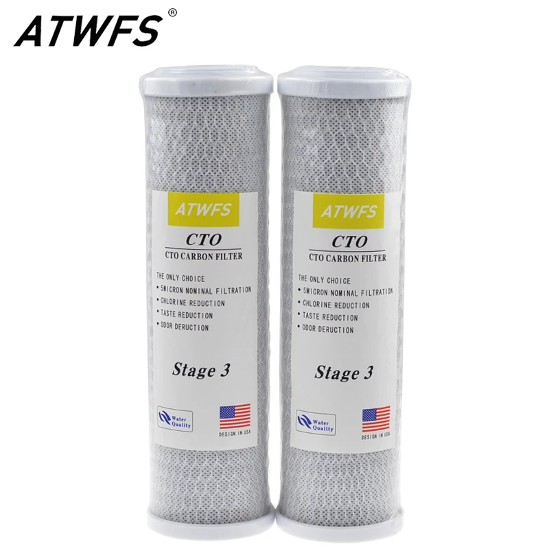 ATWFS 2pcs Universal Water Filter Activated Carbon Cartridge Filter, 10 Inch CTO Block Carbon