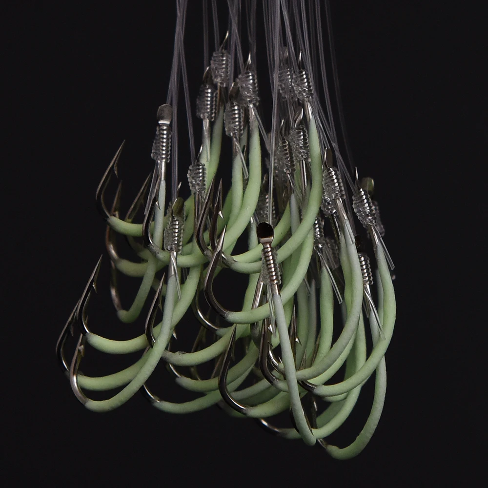 12-28# Line Barbed Hooks Luminous Fishing Hooks Fishing Tackle Accessories Steel Fishing Hooks