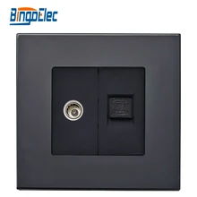 RJ11 Телефон плюс ТВ розетка, Черный Кристалл Закаленное стекло розетка, AC110-250V, горячая Распродажа