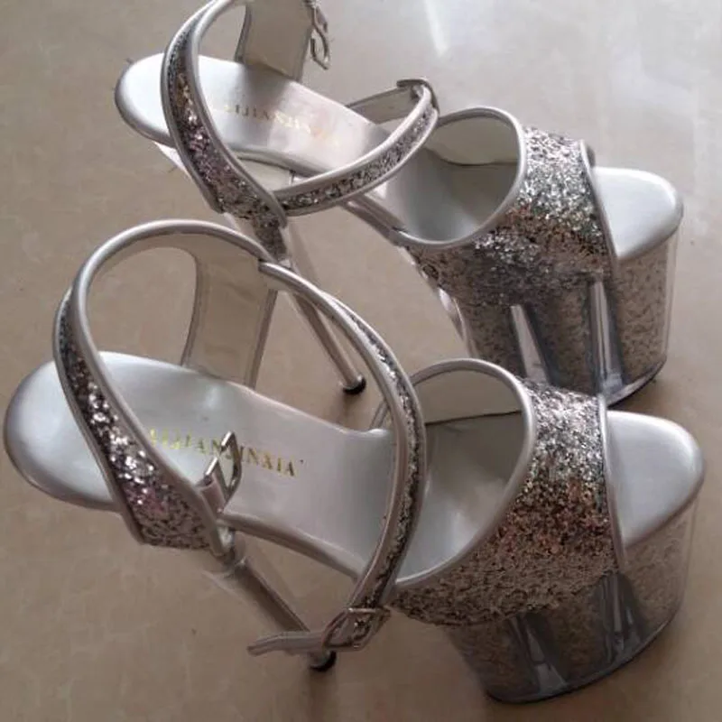 LAIJIANJINXIA/торжественное платье с серебряными блестками и кристаллами пикантная обувь туфли на ультравысоком каблуке 20 см танцевальная обувь на высоком каблуке 8 дюймов