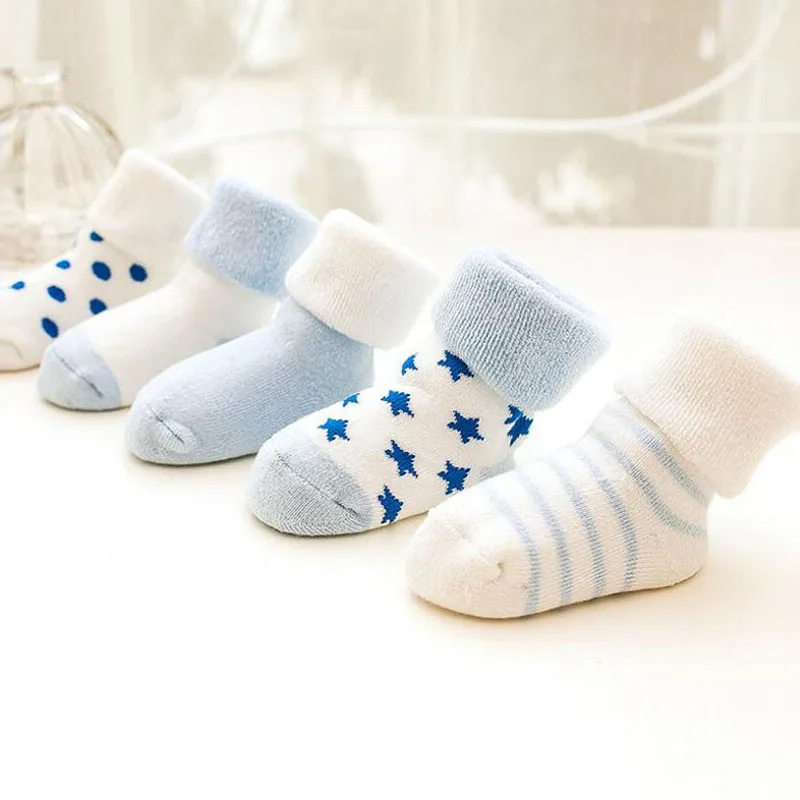 Носки для маленьких мальчиков и девочек от 0 до 24 месяцев теплые носки для малышей, 5 пар зимние хлопковые утепленные короткие носки унисекс для новорожденных - Цвет: Baby socks 9
