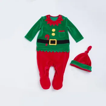 

Infant Baby Girls Boy Clothes Long Sleeves Jumpsuit Baby Romper+Hat 2Pcs Kids Clothing Set Christmas Party Football Boots Romper