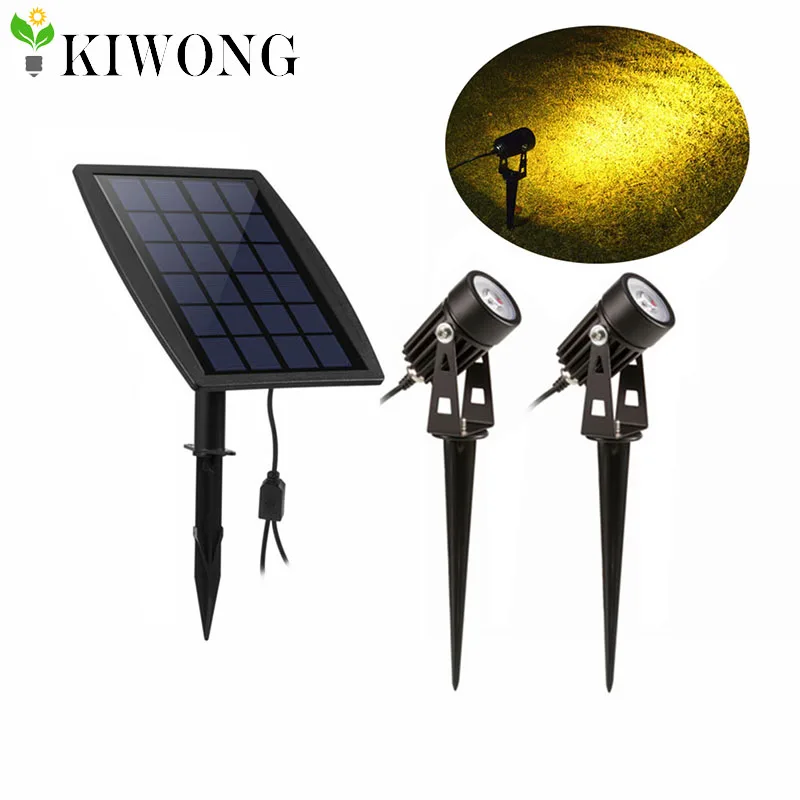 

New Solar Powered LED Spotlight Adjustable Double Head Spotlights Wall Light Garden Lamp Bright Auto On/Off Warm White