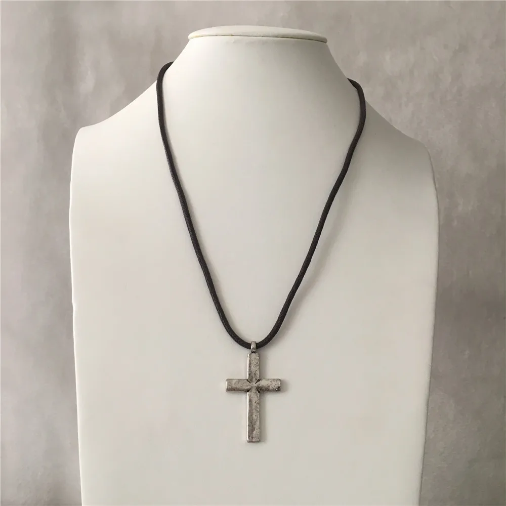 TRENDY DARK BROWN CORD WITH CROSS PENDANT NECKLACE FOR MEN