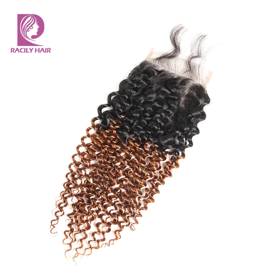 Racily Hair 1B/30 перуанские кудрявые волосы человеческие волосы пряди с закрытием коричневые Омбре пряди с кружевом Remy