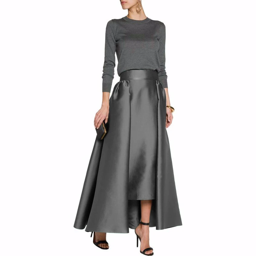 Простые Модные длинные юбки, высокие, низкие, длиной до лодыжки, юбки на заказ в стиле ампир, официальная юбка для вечеринки - Цвет: gray