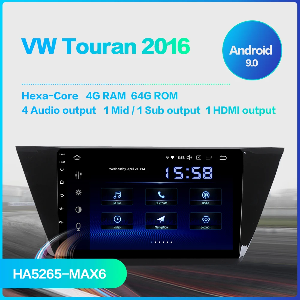 Cheap Dasaita 10.2" IPS Screen 1 Din Android 9.0 Car GPS Navigation for VW Touran Radio 2016 2017 HDMI Bluetooth 64GB ROM MAX6 1