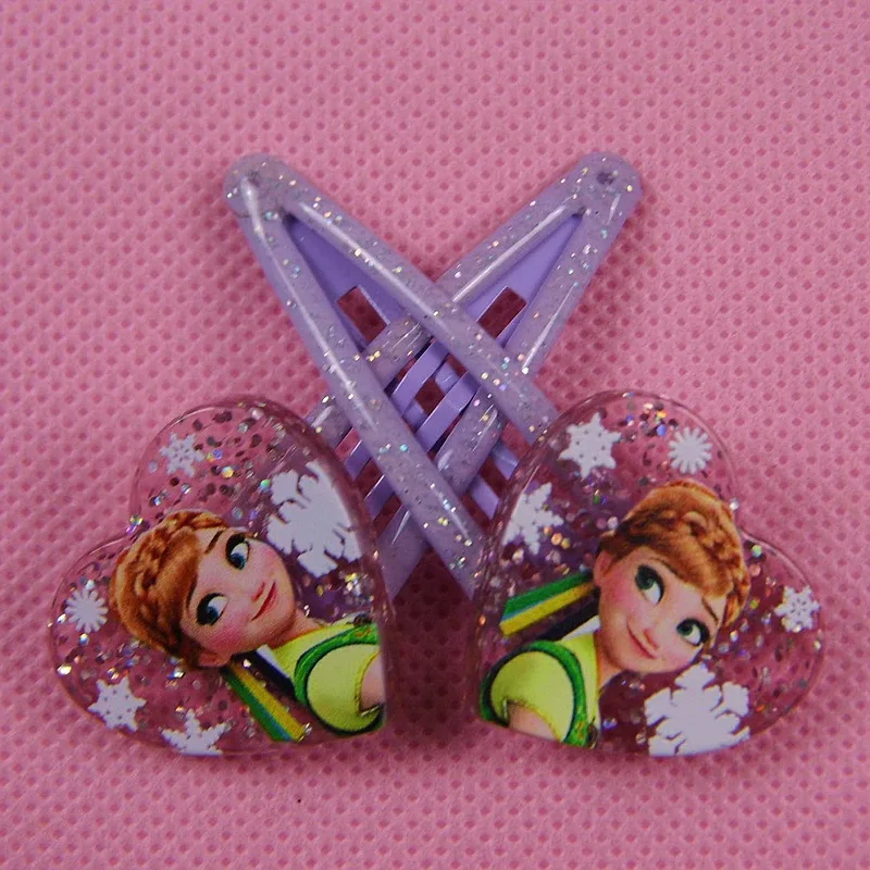 Милые Мультяшные заколки для волос в форме сердца Эльзы Анны принцессы блестящие