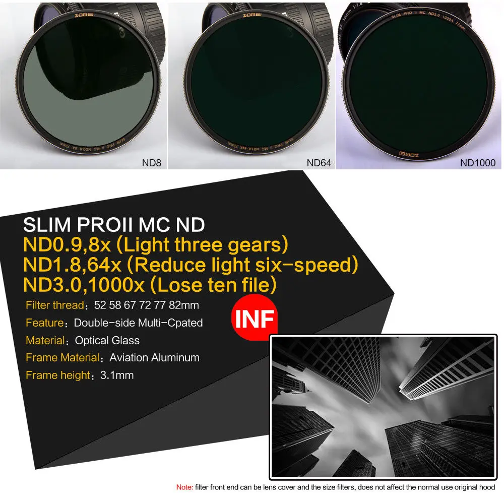 Zomei Filtro ND8 ND64 ND1000 фильтр нейтральной плотности стеклянный фильтр 49 52 55 58 62 67 72 77 82 мм для объектива камеры canon nikon sony