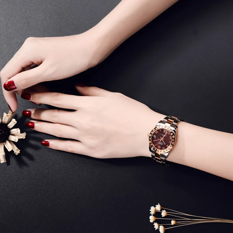 Женские часы VINOCE из нержавеющей стали с кристаллами и стразами