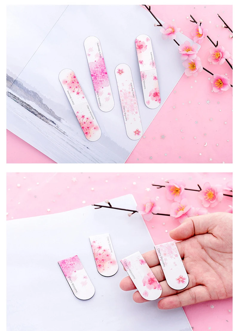 Небольшой свежий простой розовая вишня Закладка на магните Мини Книга папка DIY канцелярские принадлежности и школьные принадлежности 4 шт
