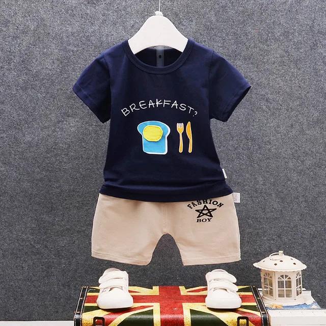 Newborn Baby Boys Breakfast Clothes Sets For Children Shirt + Short 2pcs 1