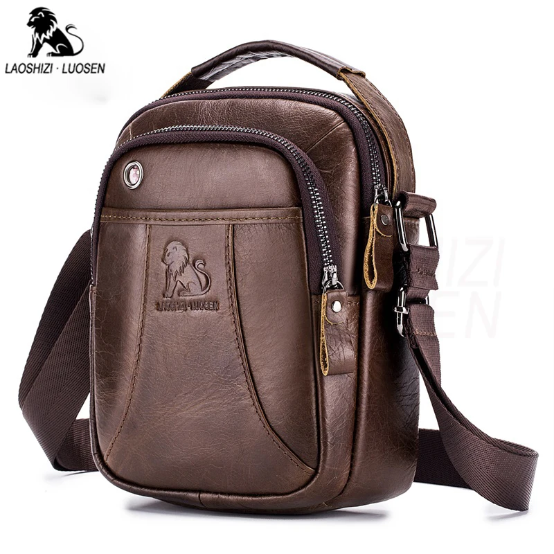 New Arrival Genuine Leather Men's Casual Shoulder Bags Vintage Flap Zipper Handbags For Male Fashion Crossbody Brown Color |