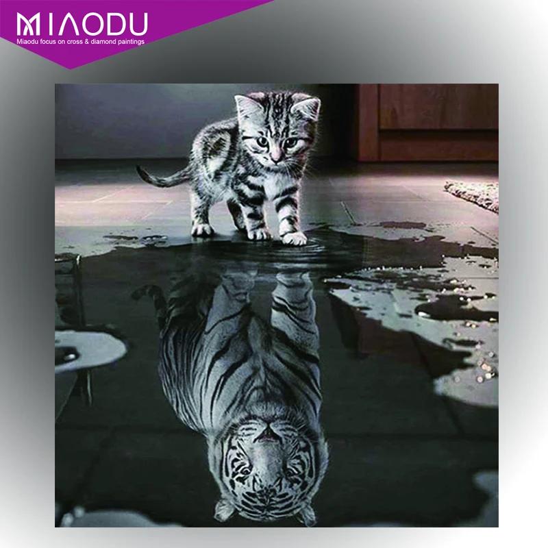 Miaodu игрушки ручной работы Кот отражение Тигр Алмазная картина вышивка крестиком животное Алмазная вышивка Мозаика Европейский домашний декор