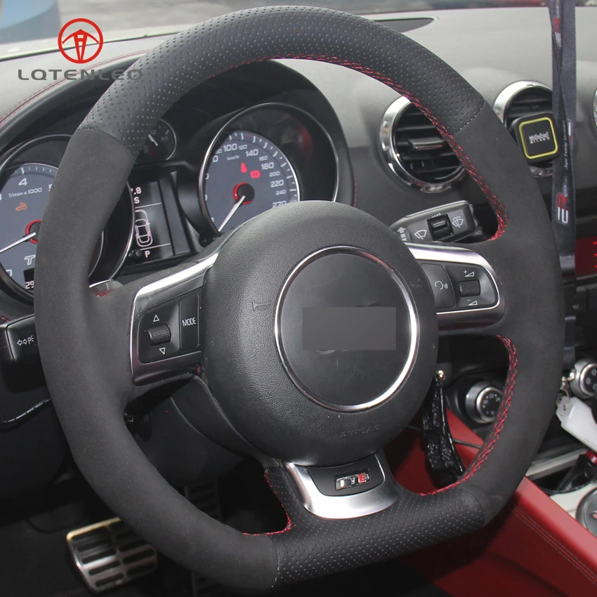 LQTENLEO черный натуральная кожа замша DIY ручной прошитой рулевого колеса автомобиля Обложка для Audi TT 2008-2013