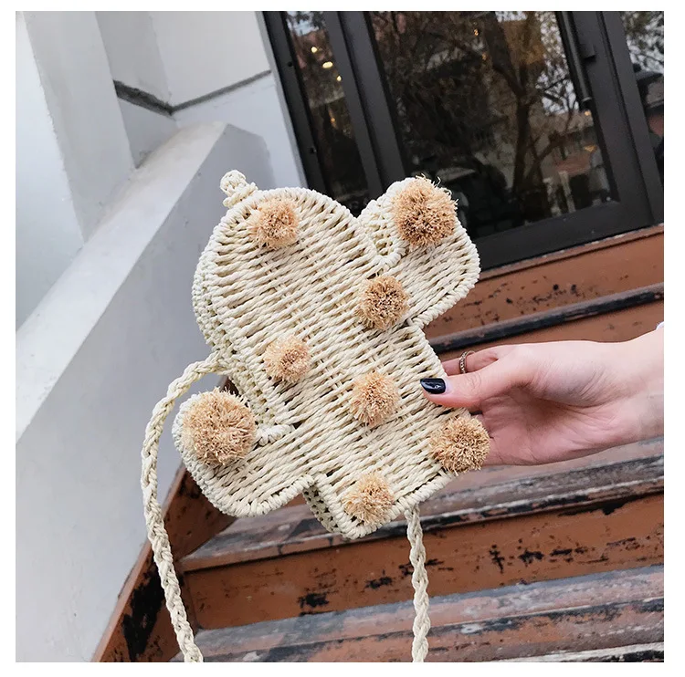 В форме кактуса из ротанга Single-сумка натуральный модные плетеные сумки из ротанга сумка ручной работы Тканые пляж