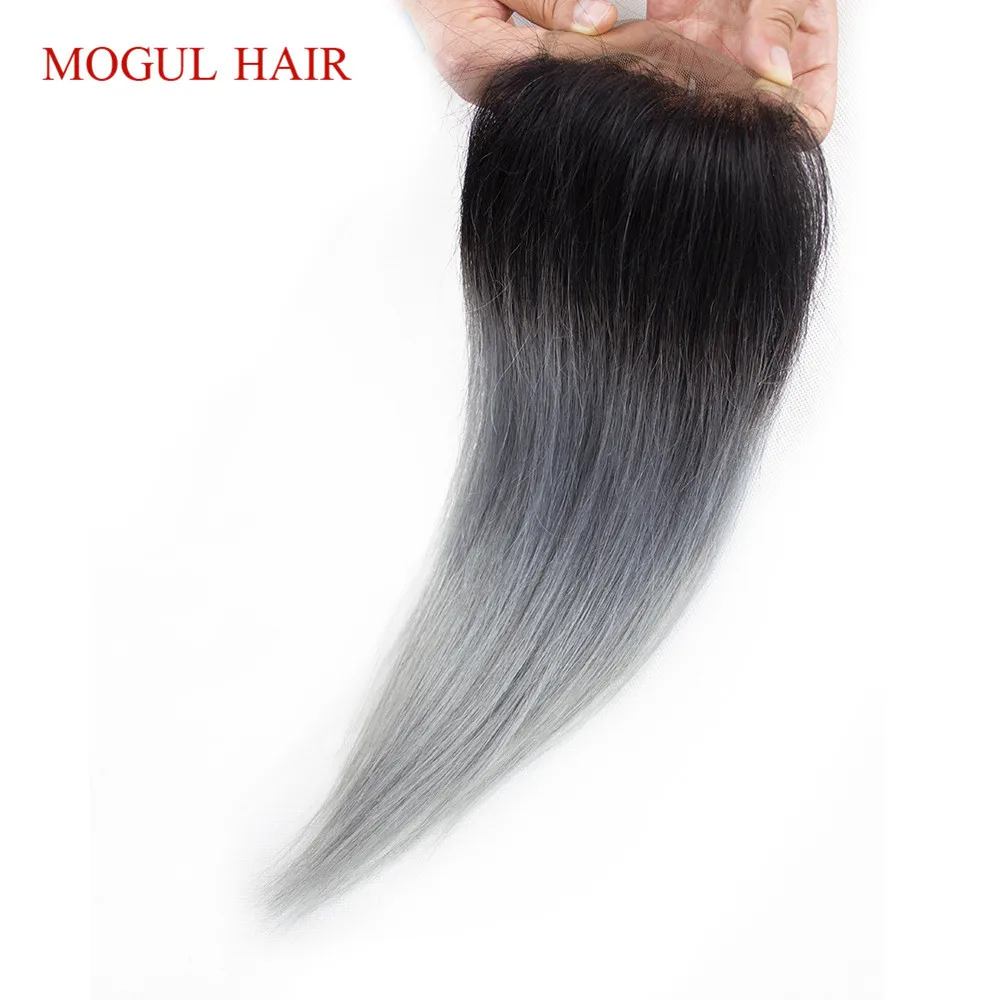 MOGUL волосы 4*4 Кружева Закрытие T 1B серый розовый Омбре Remy человеческие волосы бразильские прямые волосы средняя часть закрытие 10 12 14 дюймов