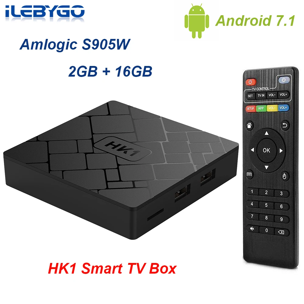 Ilebygo Smart Android tv BOX Amlogic S905W 2 Гб 16 Гб 4 к 7,0 ОС телеприставка 2,4 ГГц Wifi медиаплеер приемник Play store