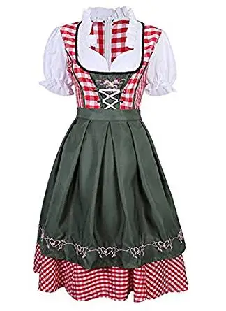 Dirndl комплект из 2 частей для проверки костюм платье с соответствующими фартук, розовый с темно-зеленый Косплэй костюм