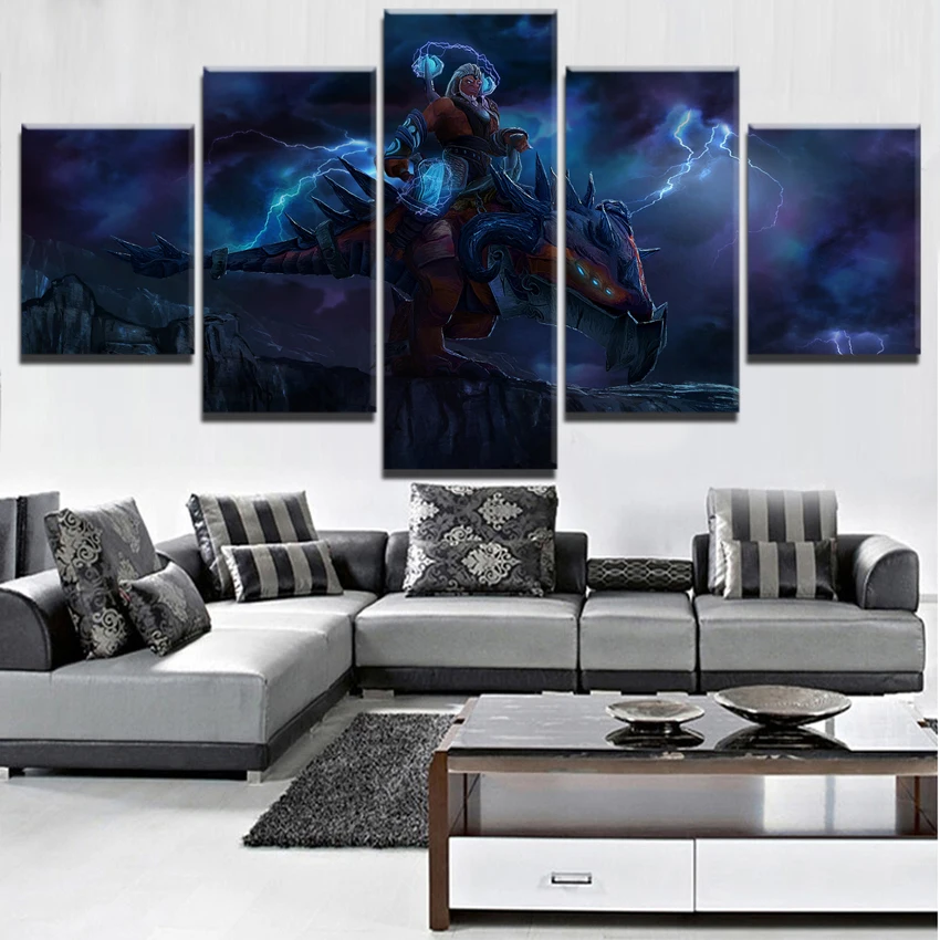 5 Panel DotA 2 Men Role and Beasts Picture Canvas Print Game Poster Modern Wall Art Painting Home D