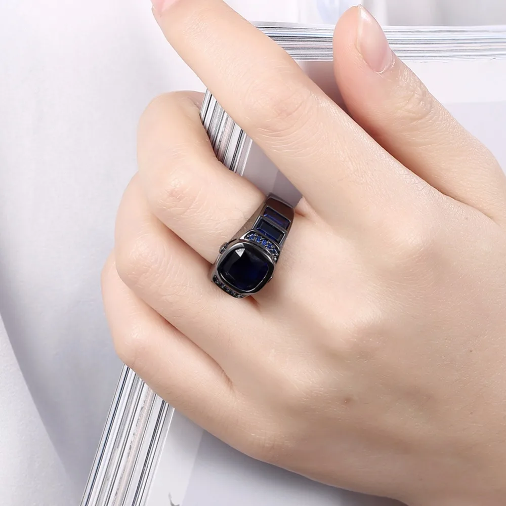 Luxurious Blue Square Cubic Zirconia Party Ring Accessorise Black Gun Color Rings For Womens Fashion Jewelry (JewelOra RI103311)