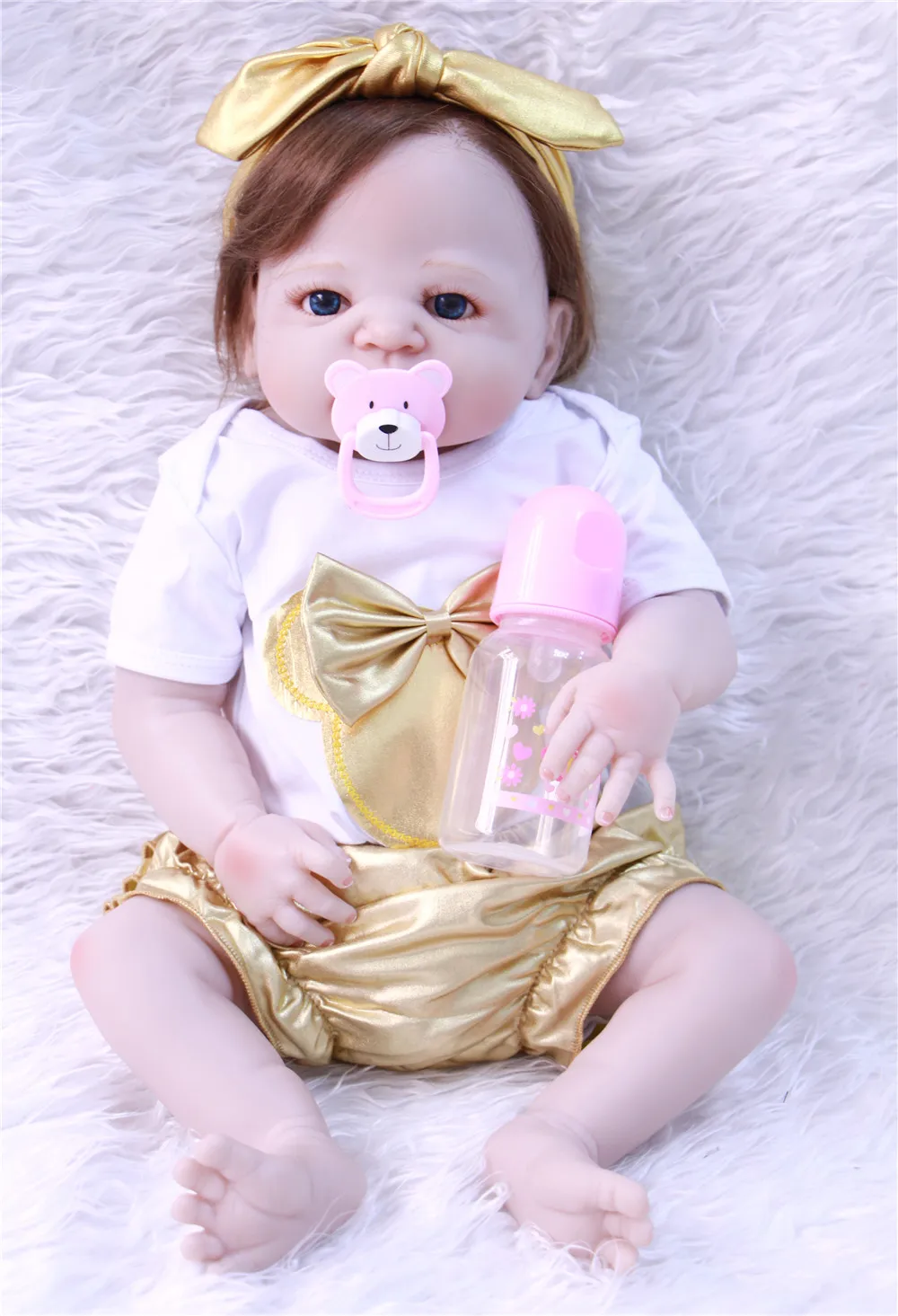 

57cm Reborn Dolls Full Silicone Vinyl 23'' Girl Realistic Reborn can enter water menina Gifts Lifelike Princess Newborn Doll