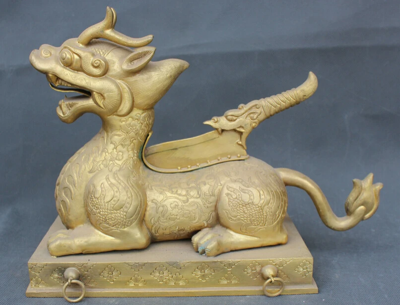 

USPS to USA S2481 14" Old Chinese Folk Copper Gilt Dragon Beast Boby Straw chopper Sword Statue B0401