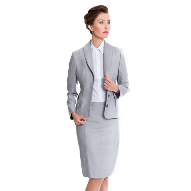 Buy Light Gray professional women skirt suit summer