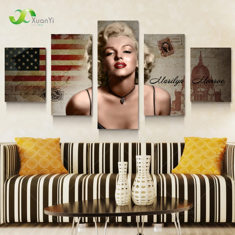 5 Panel Modern Canvas Prints Marilyn Monroe Art Paintings Marilyn Monroe Figure Canvas Oil Painting Wall Picture For Living Room Home Decoration Art Modern