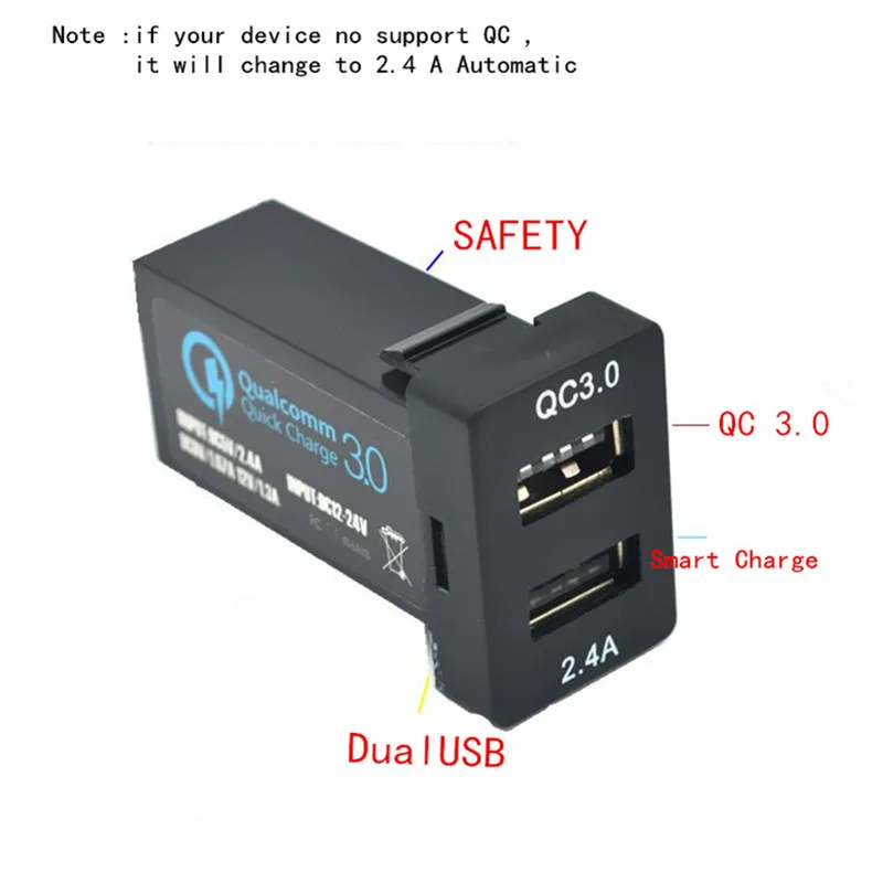 Высокоскоростной двойной порт USB Автомобильное зарядное устройство с 1 портом QC3.0 поддержка быстрой зарядки для TOYOTA Corolla Auris Lewin Camry Reiz RAV4 33*23