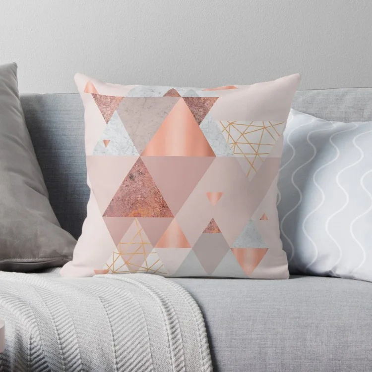 Blush Pink Geometric Pillow Covers Cases Pattern Nordic Cover Cushion Pillowcase Square Print