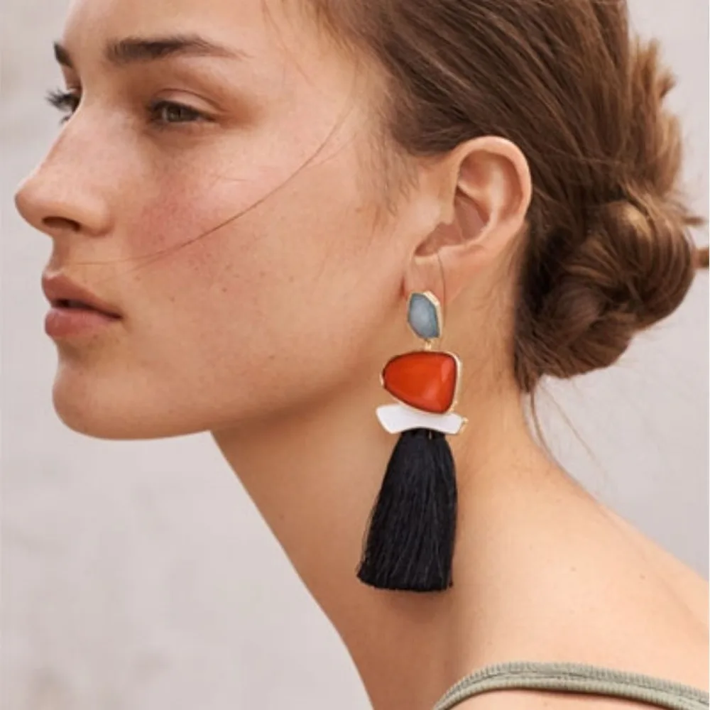 

New Bohemian Tassel Earrings Multicolored Fringed Statement Long Drop Dangle Earrings For Women Ethnic ZA Fashion Jewelry