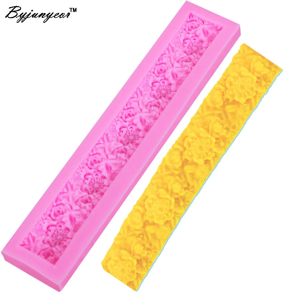 Byjunyeor F1133 Rose Flower Border Gum Paste Fondant Cake Mold,Baking
