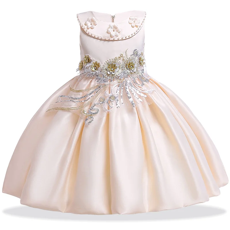 Детская одежда элегантное платье принцессы с бантом для девочек свадебное платье с цветочным узором для девочек детские праздничные платья для девочек 2, 6, 7, 8, 9, 10 лет - Цвет: Champagne