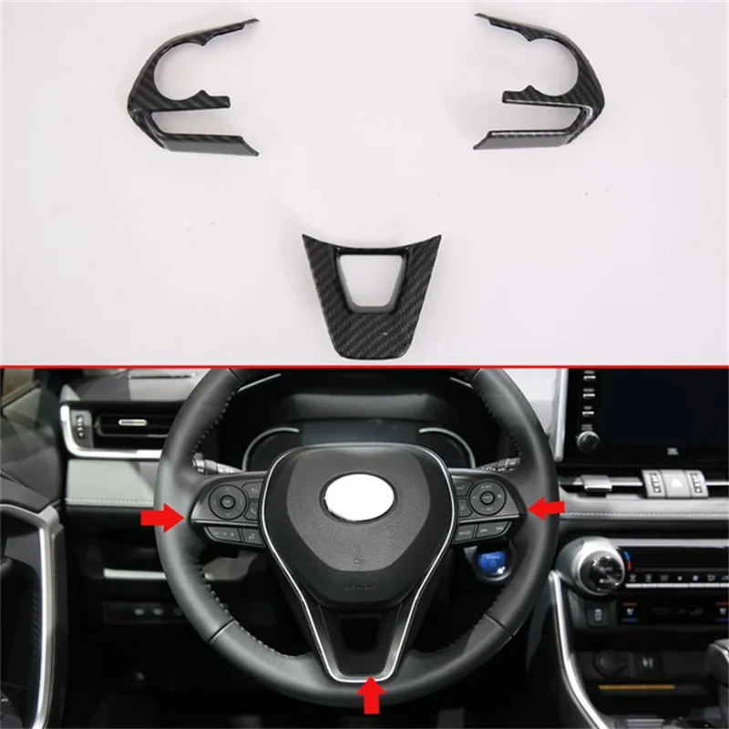 

Black Car Steering Wheel Decorative Cover Trim For Toyota RAV4 2019 2020 Steering Wheel Cover Trim Interior Accessories 3pcs