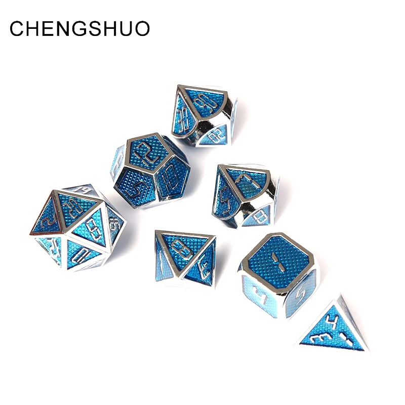 

Chengshuo rpg metal dice polyhedral sets dnd dungeons and dragons table games Zinc alloy dices digital pattern d20 10 8 12 blue