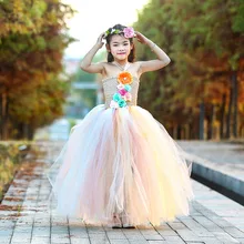 Однотонное свадебное платье с цветочным узором для девочек милое рождественское платье-пачка для детей 12 лет костюм принцессы Vestido с венком, Детский комплект