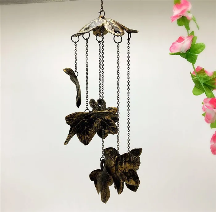 2 Винтажный декоративный лист Windchime Металлические Китайские колокольчики с 7 кленовыми листьями античный висящий колокольчик украшение для дома и сада бронза