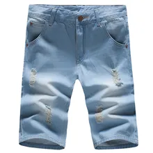 Модные мужские рваные короткие джинсы для отдыха брендовая одежда новые летние 98% хлопковые шорты дышащие рваные джинсовые шорты мужские