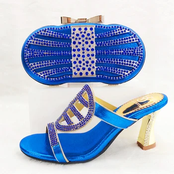 

Nice new arrival italian shoe and bag matching set in royal blue with stones italy shoes matching bag set slippers bag SB8373-3