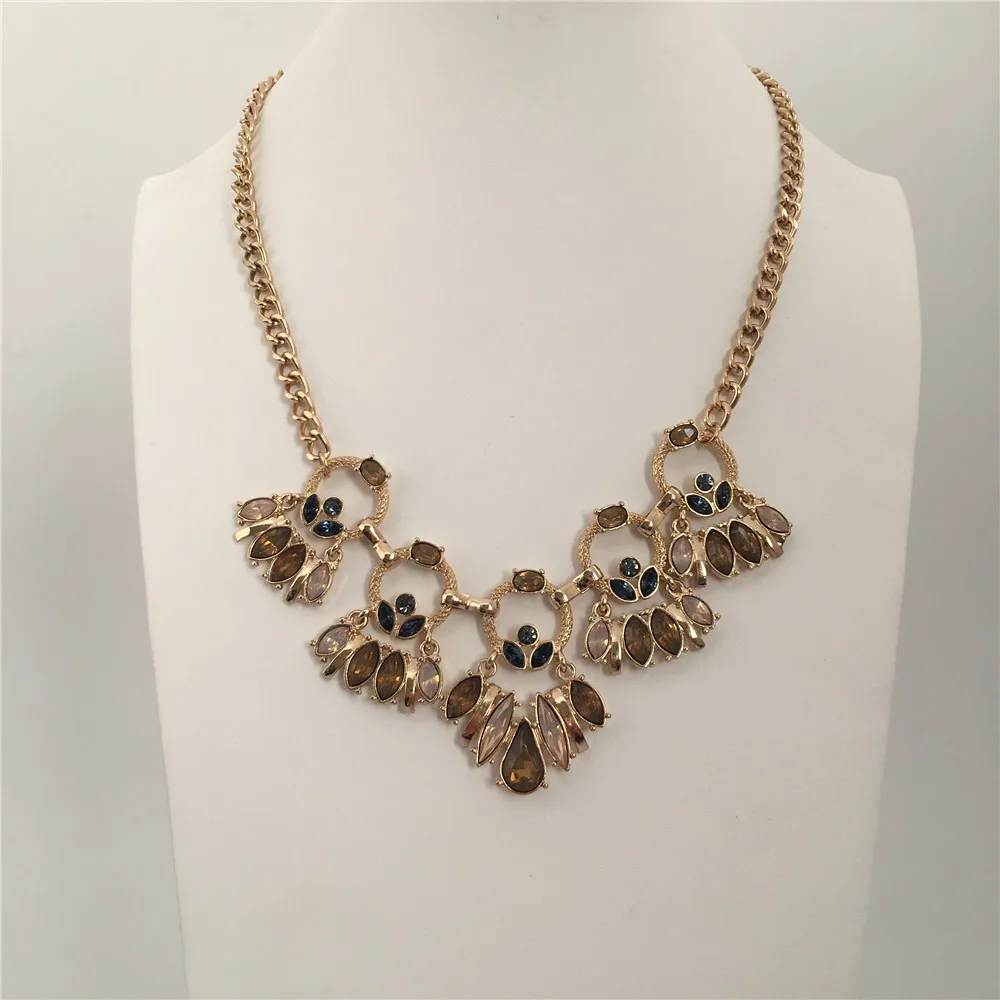 

PRETTY WOMEN NECKLACE GOLD COLOR PLATING COLORFUL STONE PENDANT NECKLACE FOR WOMEN GIRL