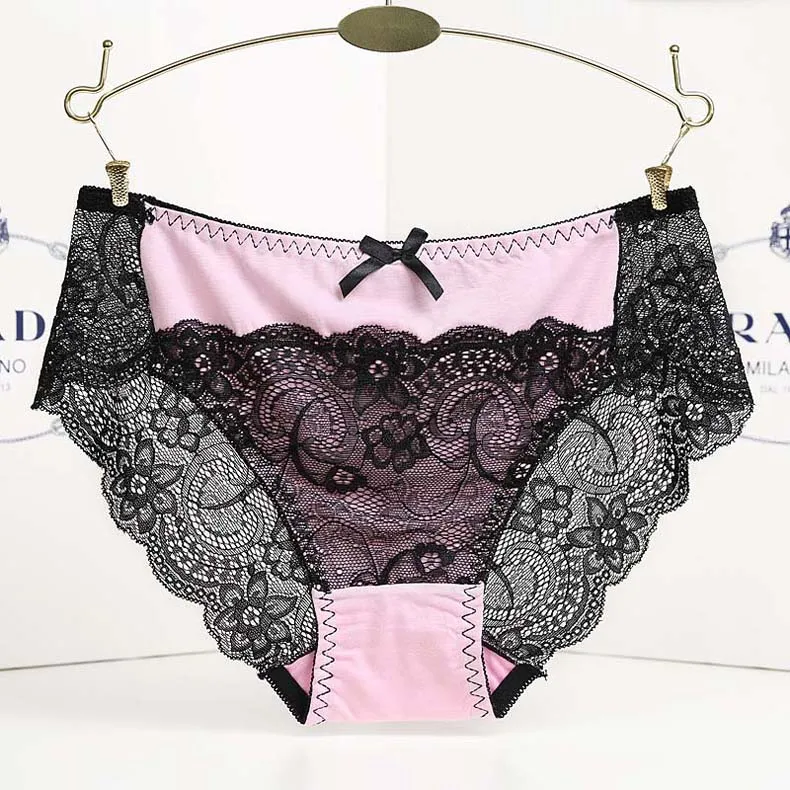 Womens Sexy Patchwork Lace Seamless Panties Femme Comfortable Cotton Crotch Modal  Briefs Underwear Pants Knickers Tangas Lingeries (33)