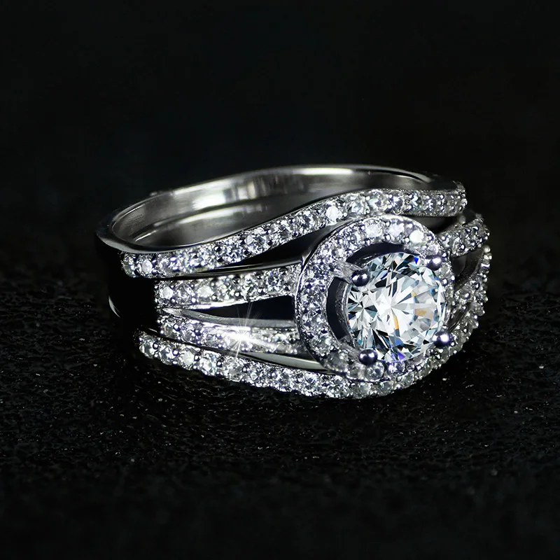 Moonso Real 925 Sterling Silver Ring engagement wedding ring for women AAA zirconia fashion jewelry 3pcs personalized LR235CS