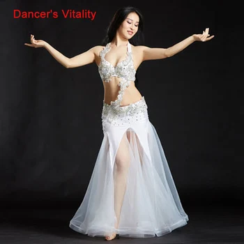 

New Arrival 2017 Belly Dancing Oriental Dance Costumes Performance 3pcs Bead Set (Bra, Belt, Skirt) Belly Dance Costume Set