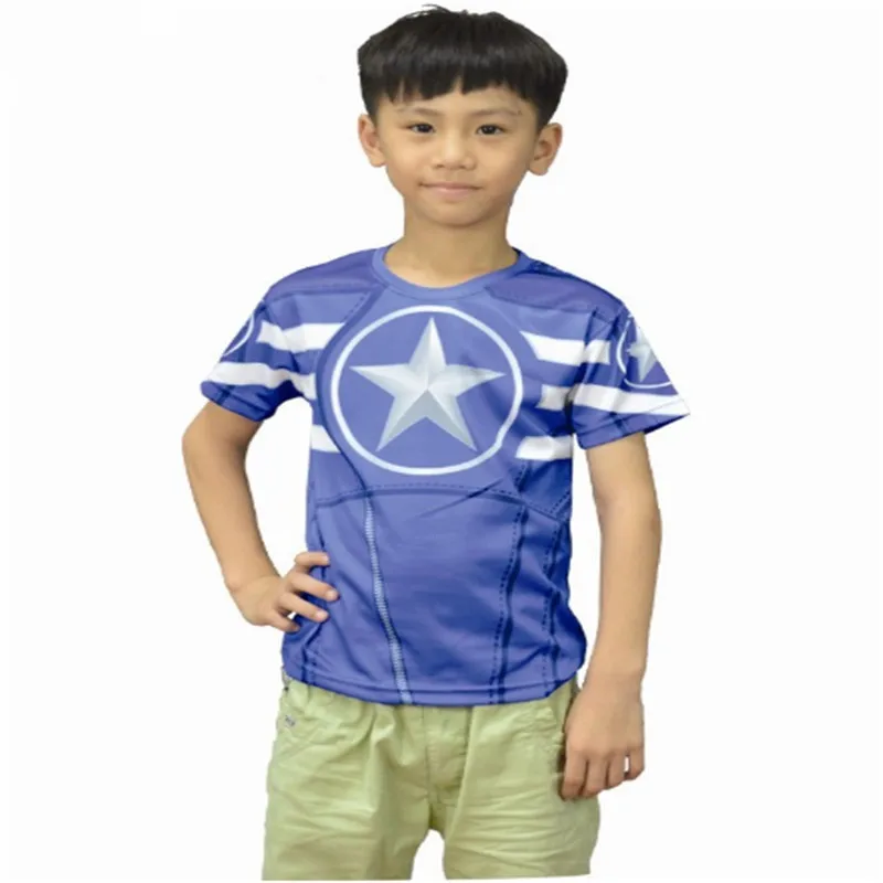 3Father & Son Matching T-shirt Captain American Superhero Tops Tees Dad Kids 3D Gym Fitness