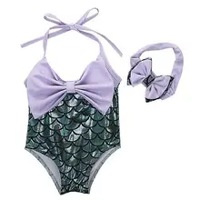 Девочки Дети Русалка плавающая пляжное бикини повязка на голову наряды милые летние купальники Купальники Одежда для девочек