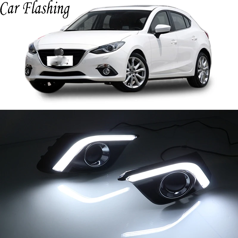 

Car Flashing 1Pair DRL For Mazda 3 Mazda3 Axela 2013 2014 2015 2016 Daytime Running Lights fog lamp cover headlight 12V Daylight