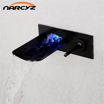 

European black/Chrome ancient wall faucet LED basin faucet Single Handle bathroom concealed hot and cold waterfall faucet A1014