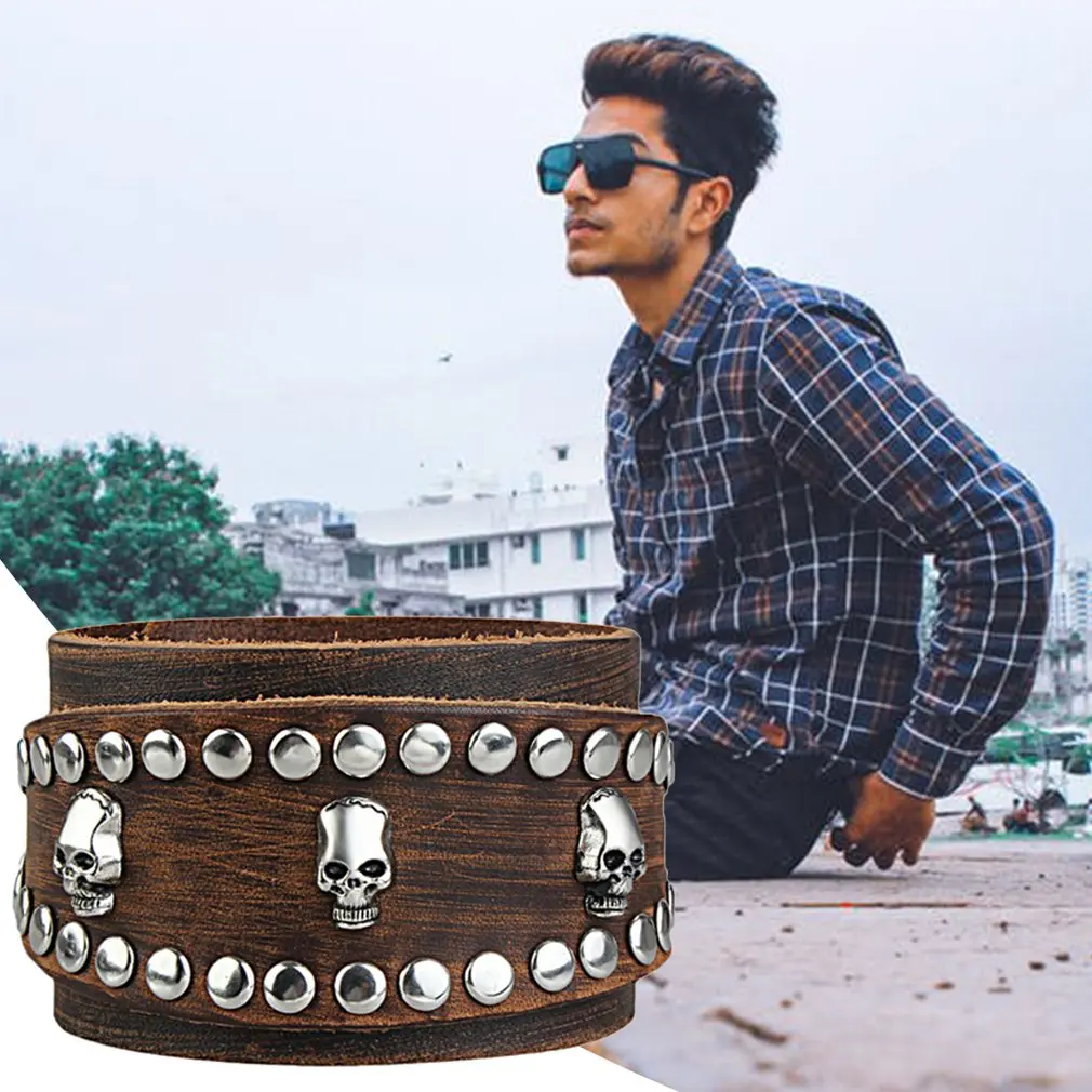 European And American Multi-Layer Leather Skull Metal Bracelet Men'S Leather Accessories Free And Comfortable