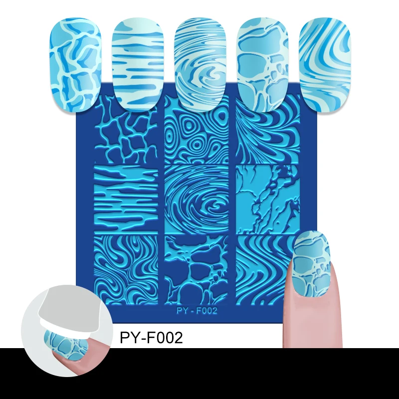 PICT YOU квадратные штамповочные пластины с водным узором серии изображения для ногтей из нержавеющей стали штамповочные шаблоны инструменты для дизайна ногтей F002